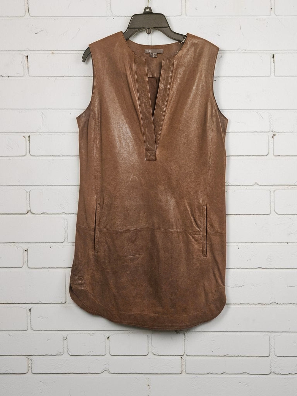 Sleeveless Vince Leather Tunic Dress - Brown Sz 2